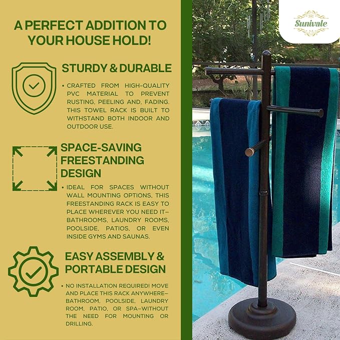 Portable Pool Towel Rack – Rustproof PVC Bars Portable Outdoor Towel Drying - Image 5