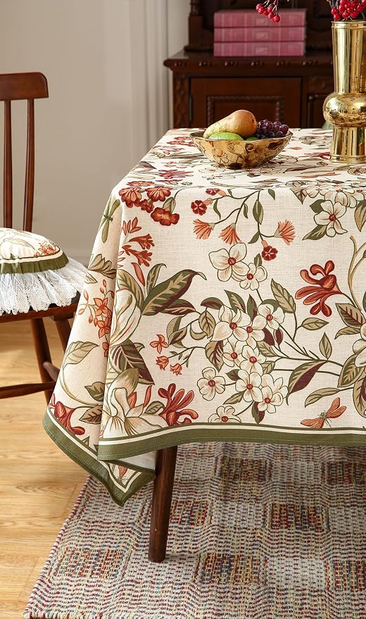 ISAENNE Designer Bohemian Linen Rectangular Tablecloth, Colorful Floral Pattern - Image 7