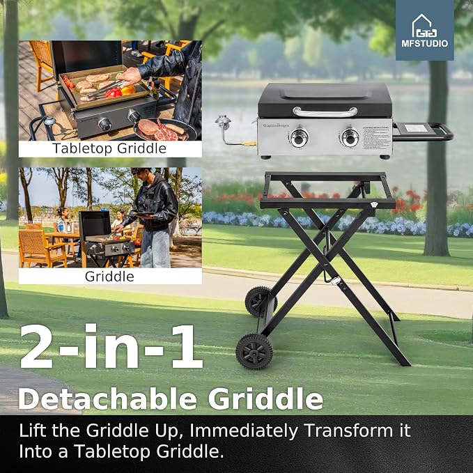 MFSTUDIO Small Portable Propane Griddle, 2 In 1 Gas BBQ Travel Grill - Image 2