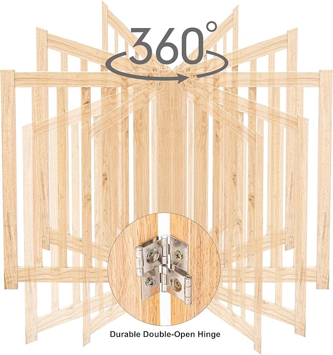 LZRS 3-Panel Wooden Free Standing Foldable Dog Gate Indoor – 24" High, - Image 5