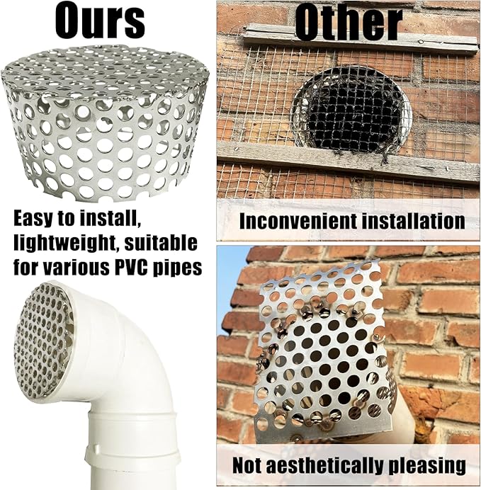 PVC Termination Mesh Vent Cover, Furnace&Roof Vent Cap, OD 2.4in to 2.98in - Image 4