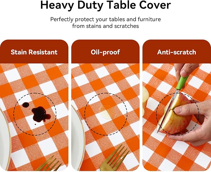 Romanstile Rectangle Vinyl Tablecloth, 100% Waterproof Buffalo Gingham Plastic - Image 4