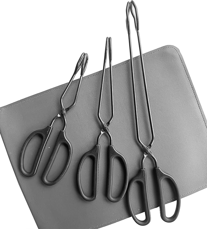 Tongs 3-Piece Set, Black Stainless Steel Scissor Style, 10, 12 and 16 Inch