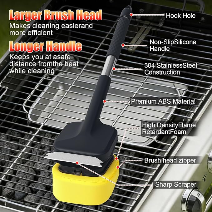 Grill Brush Bristle Free with 2 Replaceable Heads, Steam-Enhanced Scraper - Image 2