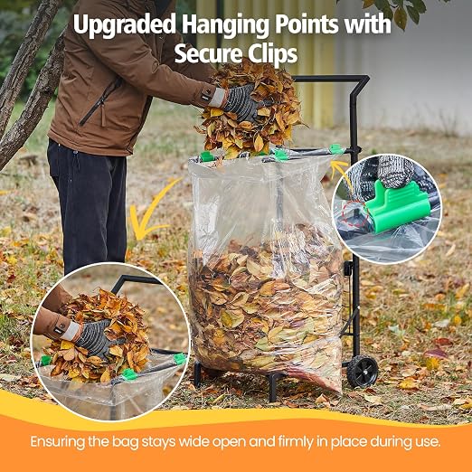 Foldable Leaf Bag Holder, Mobile Trash Bag Holder Stand - Image 3