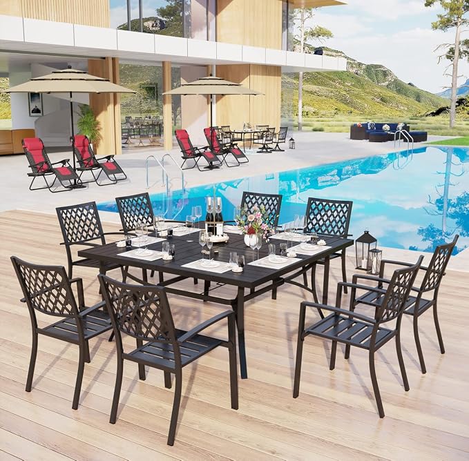 MFSTUDIO Outdoor Dining Set for 8, Metal Patio Table and Chairs Set, 9 Piece - Image 9