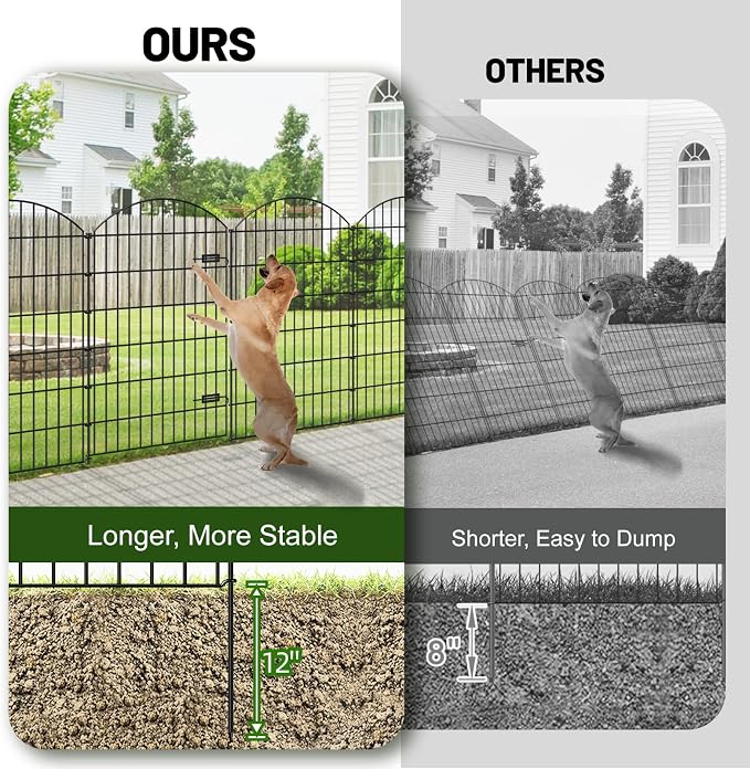 Metal Garden Fence with Gate 48in x 20.3ft, 1 Gate+ 7 Panels Dog Fences Border - Image 4