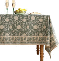 ISAENNE Designer Grayish Green Linen Table Cloth Rectangular, Floral Elegant by Isaennehomedecoration