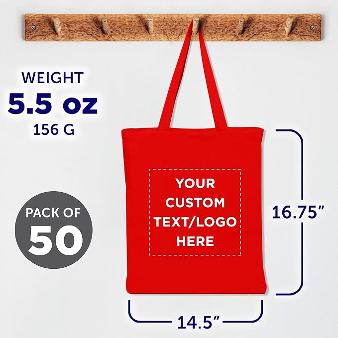DISCOUNT PROMOS Custom Cotton Canvas Tote Bags Set of 50, Personalized Bulk Pack - Image 5