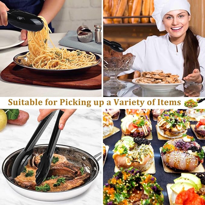Serving Tongs, 24-Pack Black Plastic for Buffets and Events