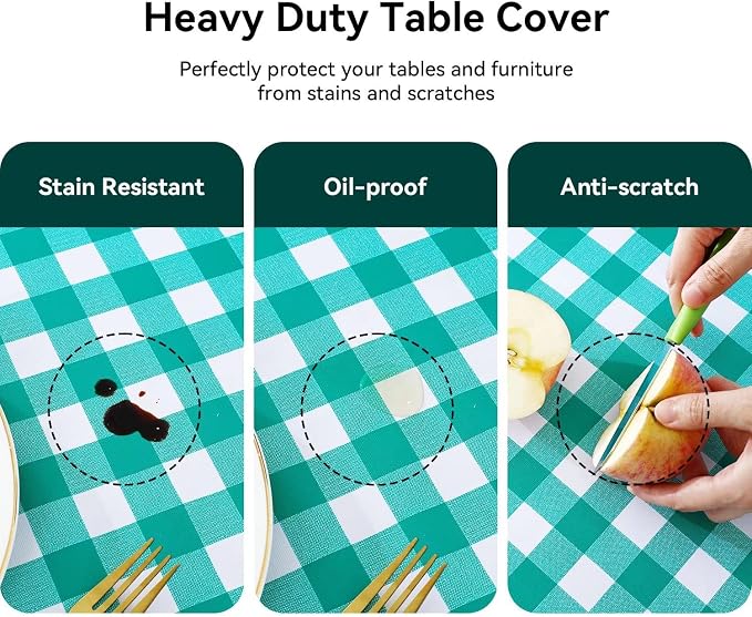 Romanstile Rectangle Vinyl Tablecloth, 100% Waterproof Buffalo Gingham Plastic - Image 4