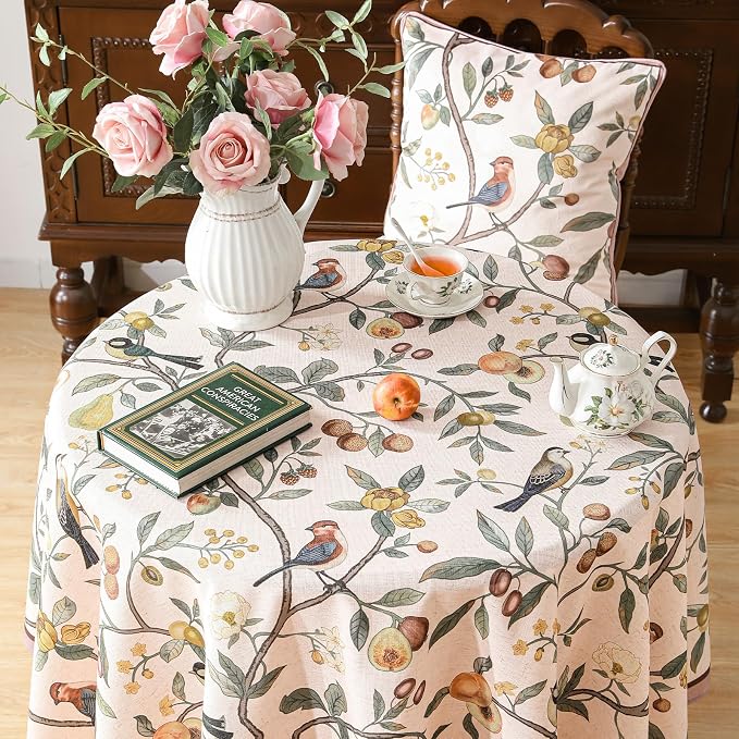 Linen 55 Inch Round Tablecloth, Wrinkle Resistant French Pink Tablecloth Print - Image 8