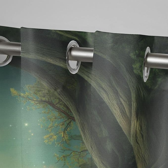 Forest Theme Outdoor Curtains for Patio Waterproof, Trees Moon Lake Pattern - Image 4