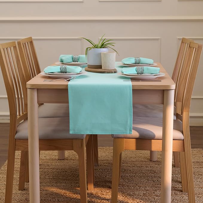 Encasa XO Table Runner 13"x72" Long | Cotton Canvas Fabric | Egg Blue Solid - Image 4