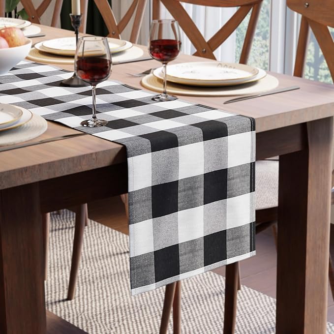 Encasa XO Cotton Dining Table Runner | Buffalo Black Checks | Size 13x120 in by EncasaXO