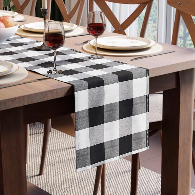 Encasa XO Cotton Dining Table Runner | Buffalo Black Checks | Size 13x48 in by EncasaXO