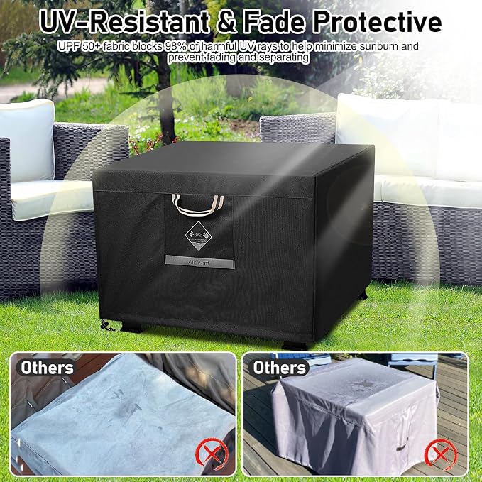 QH.HOME Fire Pit Cover Square, 28 inch Firepit Covers, Heavy Duty Fabric 100% - Image 5
