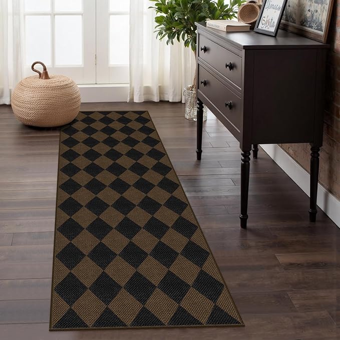 Easy Jute Checkered Runner Rug, 2x6 Coffee Modern Washable Rugs Runner - Image 6