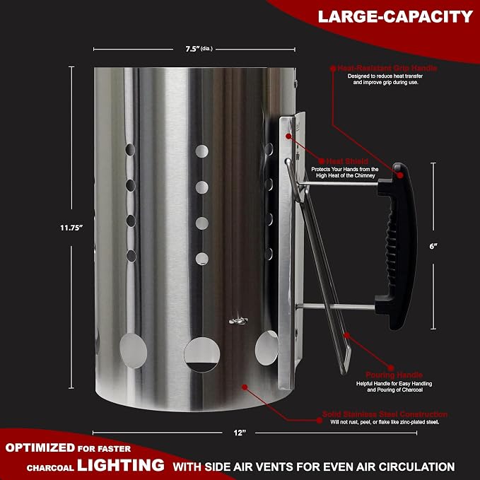 The Bincho Grill Stainless Steel Charcoal Chimney Starter – Perfect - Image 2