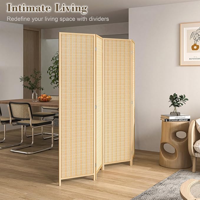 WelFurGeer 4 Panel Bamboo Room Divider, Folding Privacy Screen - Image 2