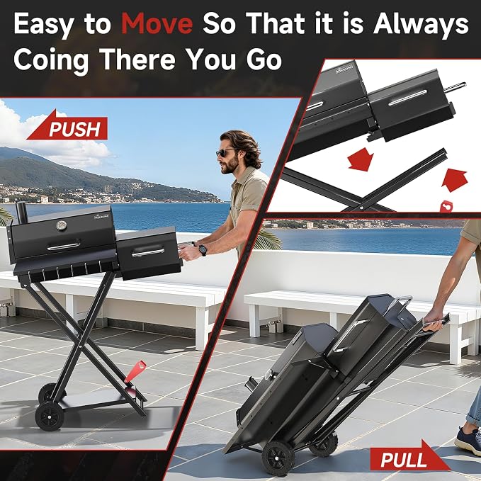 Portable Charcoal Grill with Smoking Function, Foldable Suitcase Design with - Image 3