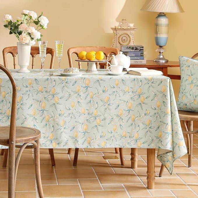 patdrea Designer Linen Green Square Tablecloth, Vintage Yellow Flowers Pattern - Image 2