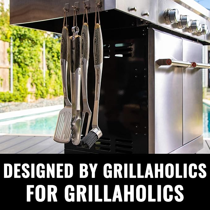 Barbecue Tool Set, 4-Piece Stainless Steel with Pakkawood Handles
