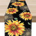 Black Yellow Floral Table Runner, Watercolor Sunflowers Vase Spring Sunshine by Unknown