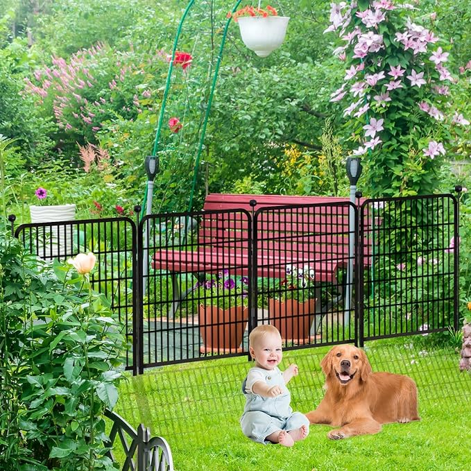 Garden Fence with Gate 48 in×27 in 4 Panels, Heavy Duty Iron Animal Barrier - Image 7