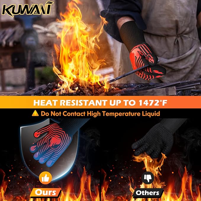 BBQ Gloves, 1472°F Heat Resistant Gloves Fireproof Mitts, Grilling Gloves - Image 4