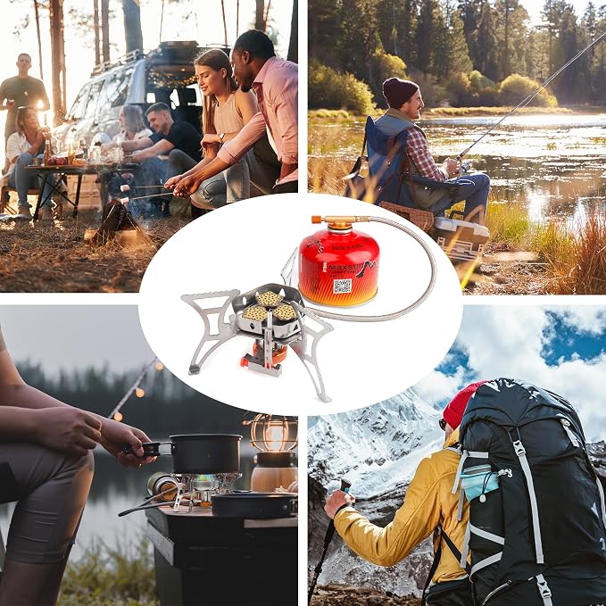 6800W Camping Stove with Fuel Canister Adapter Portable Backpacking Gas Stove - Image 5