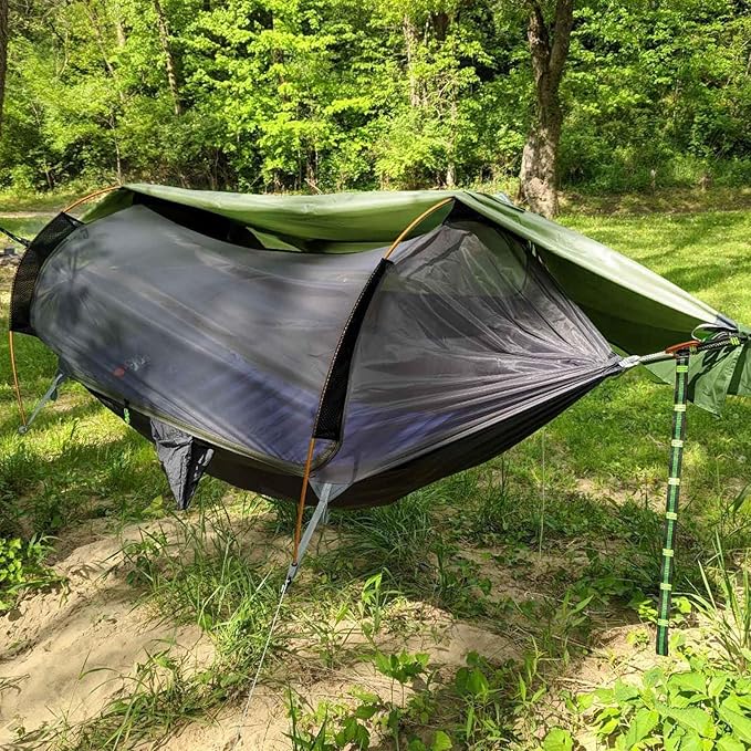 Hammock Tent with Mosquito Net and Rain Fly, Green, 440 lb Capacity