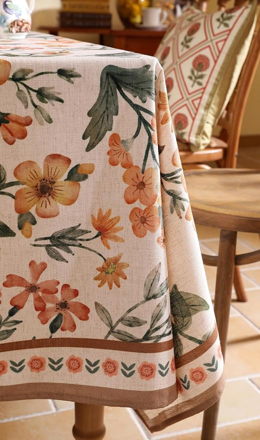 Designer Vintage Linen Rectangle Tablecloth, William Morris Block Print Soft - Image 9