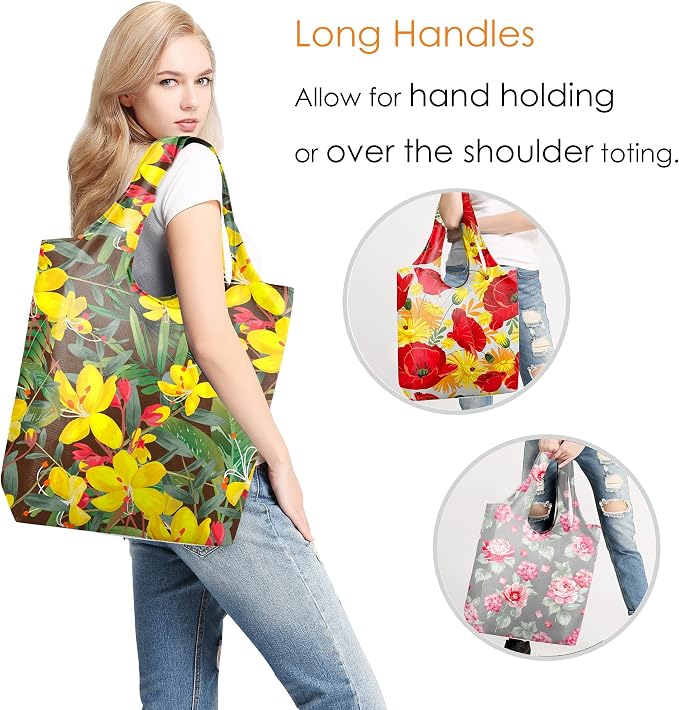 BeeGreen Floral Reusable Grocery Bags Bulk 6 Packs X-Large50LBS, Reusable - Image 4