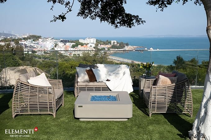 Elementi+ | Lucerne Gas Fire Pit Cast Concrete 42" Square Fire Table, Outdoor - Image 5