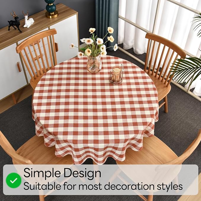 Gingham Table Cloth for Round Tables Orange Checkered Plaid Tablecloth Heavy - Image 6