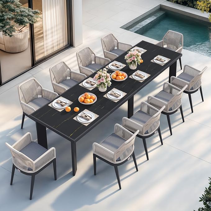 PURPLE LEAF 11 Pieces Patio Dining Set Aluminum Modern Rectangular Table and - Image 2