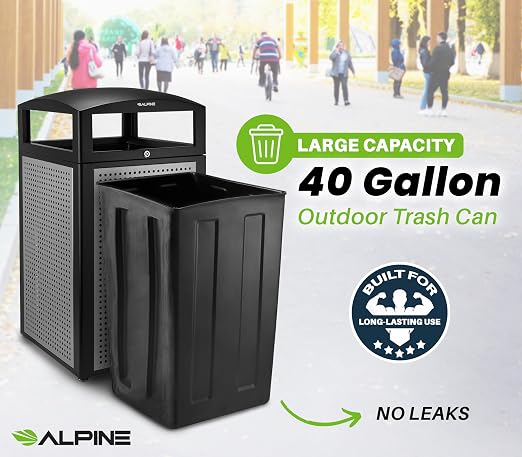 Alpine Industries 40 Gallon Commercial Outdoor Trash Can, Metal - Image 5
