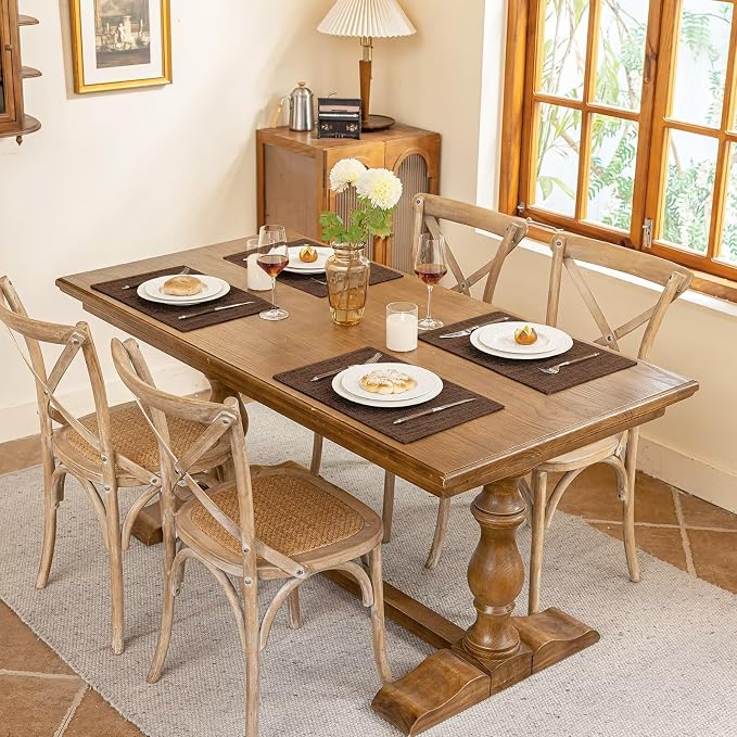 Blue Forest Placemats Set of 6, Dual-Layered Thickened Faux Linen Cloth Place - Image 4