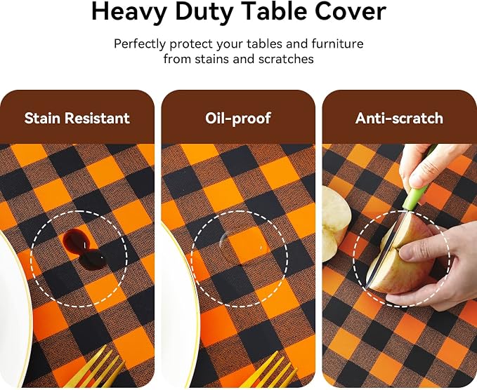 Romanstile Rectangle Vinyl Tablecloth, 100% Waterproof Buffalo Gingham Plastic - Image 4