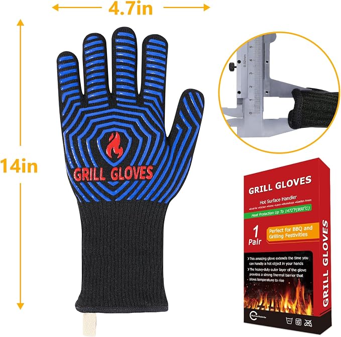 QUWIN BBQ Gloves, Oven Gloves 1472℉ Extreme Heat Resistant, Grilling Gloves - Image 7