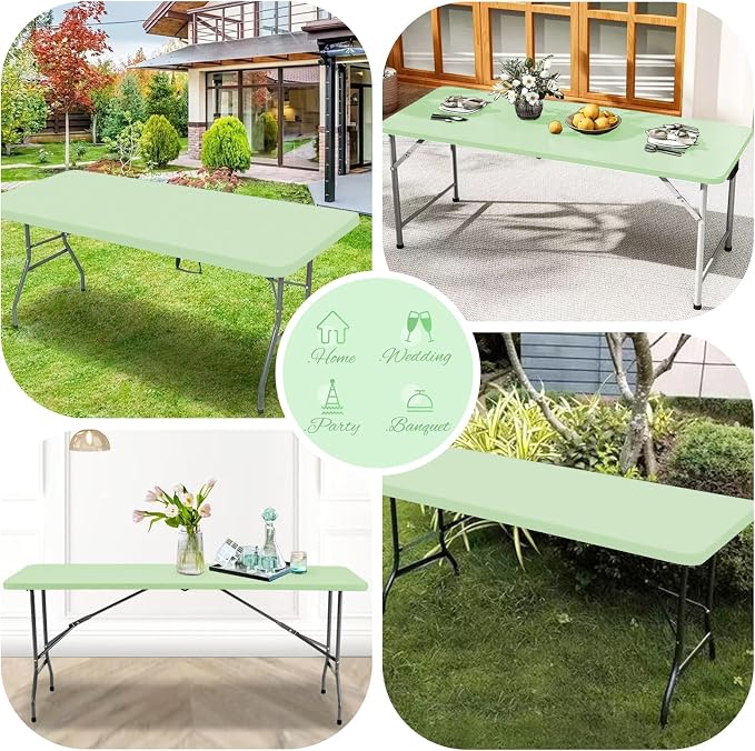 10 Pack Stretch Fabric Table Top Cap Cover, Sage Green Table Covers fits 6Ft - Image 7