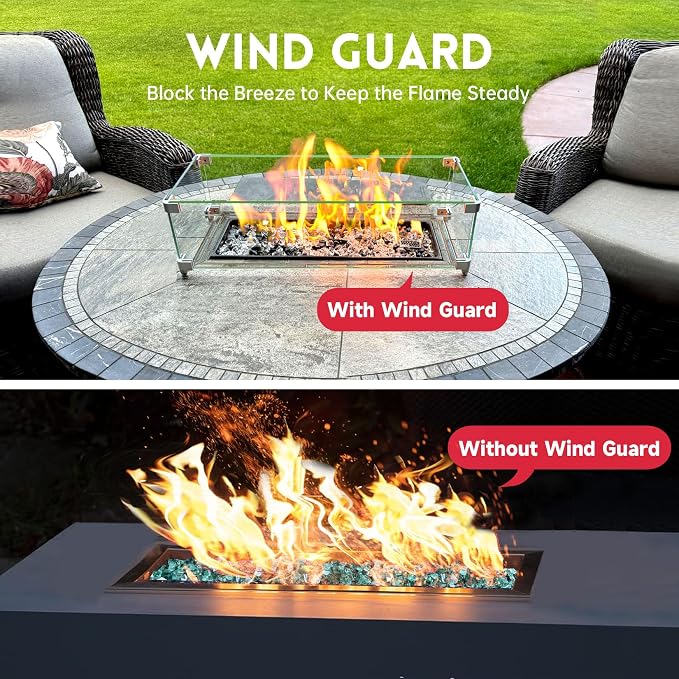Fire Pit Wind Guard, 23.5" x 7.5" Square Tempered Glass Wind Shield - Image 4
