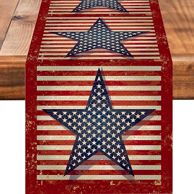 Star 4July Burlap Table Runner Seasonal Spring Fall Kitchen Dining Linen Table by Worltoldb