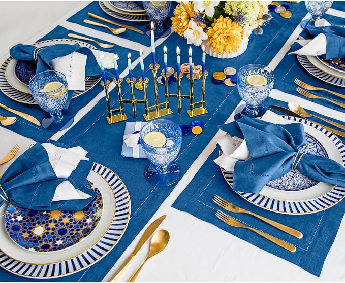 Solino Home Linen Indigo Blue Table Runner 156 Inches Long - Image 3