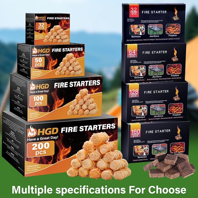 HGD Natural Fire Starters for Outdoor: 32 Cubes Fire Starter Campfire Fireplace - Image 7
