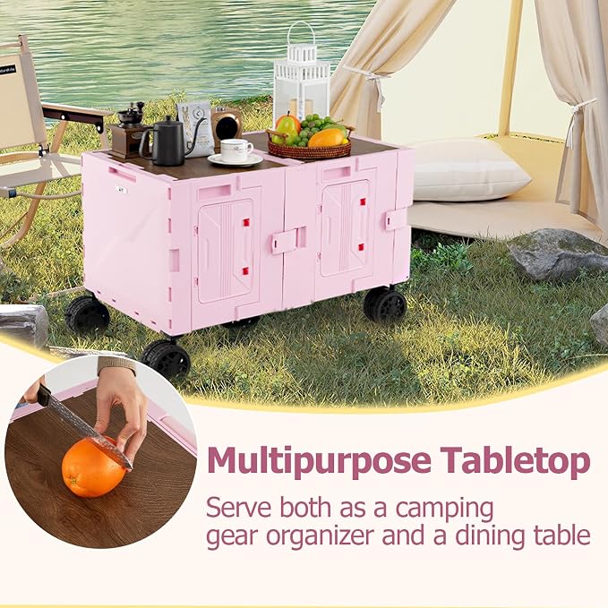 Goplus Large Foldable Utility Cart w/ 2-Tier Storage Crates, 5 Rotate Wheels - Image 3
