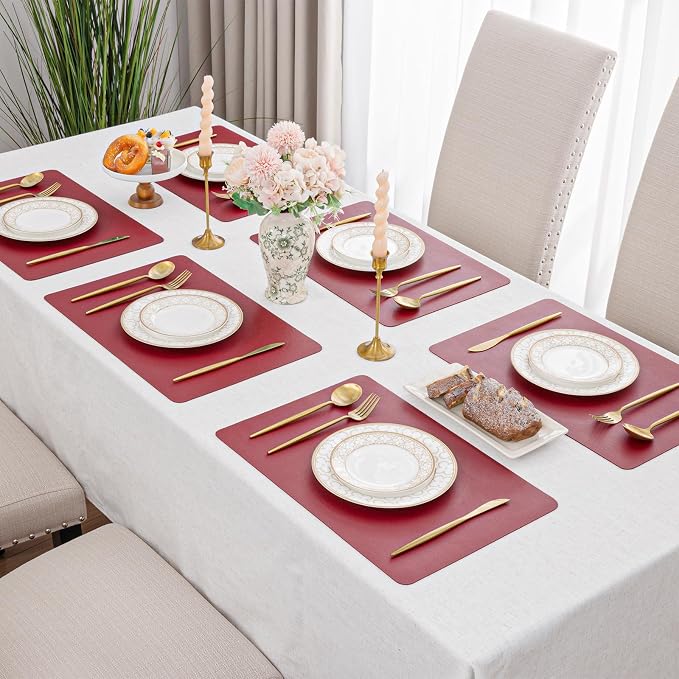 SHACOS Placemats Set of 6 Faux Leather Waterproof Leakproof Wipeable PU - Image 2