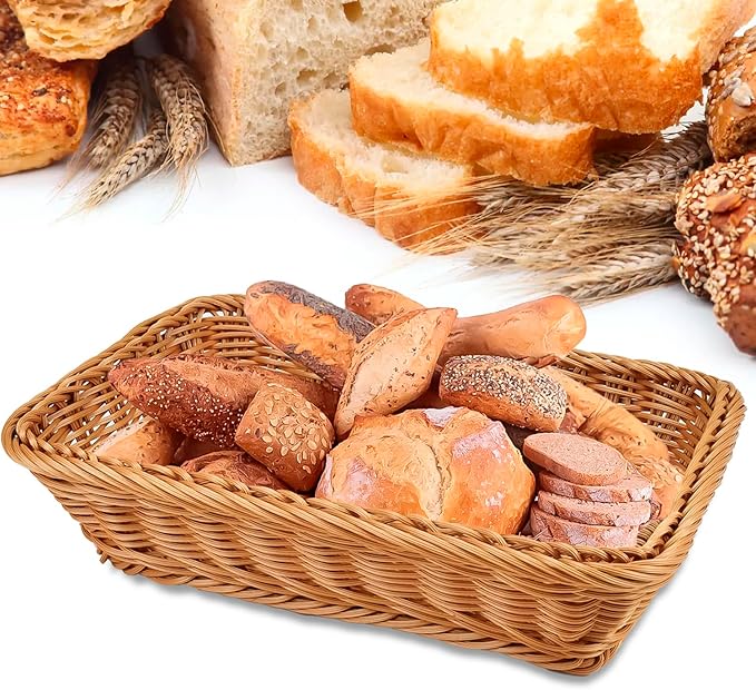 2 Pack 12" Rectangular Poly Wicker Bread Baskets, Durable Woven Serving Basket - Image 5