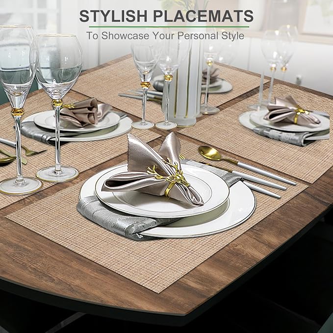 BETEAM Placemats Set of 6, Woven Vinyl Placemat - Image 6